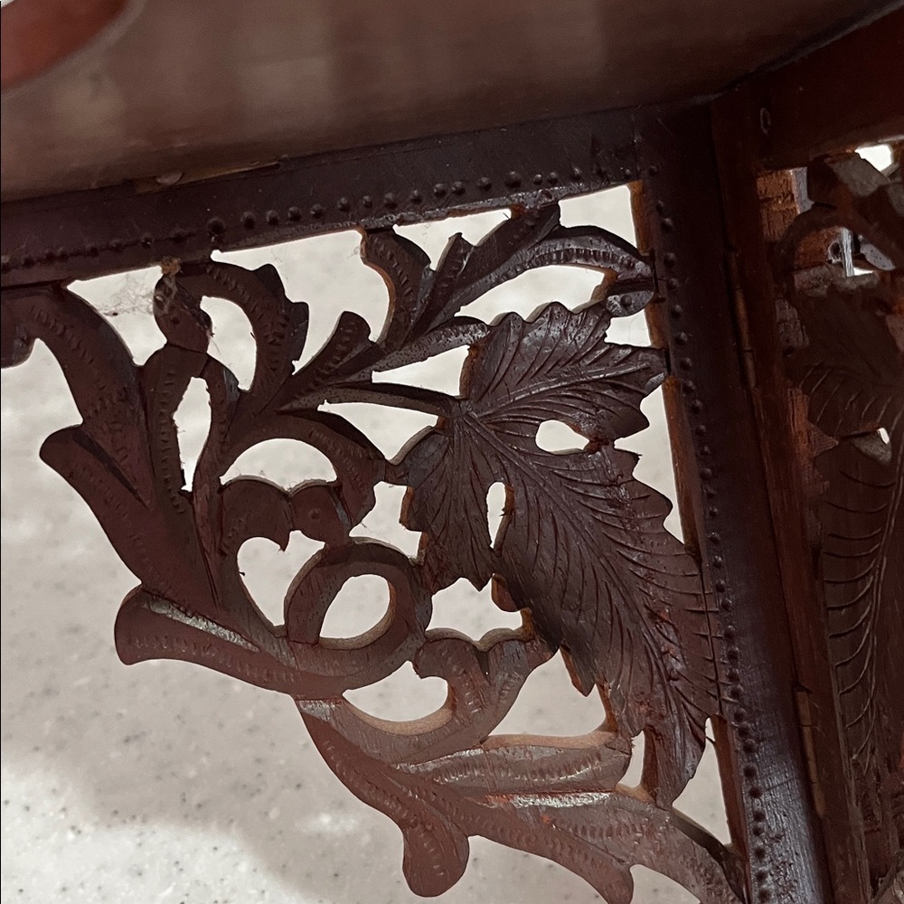 Vtg INDIA Hand Carved Wood Wooden Folding Shelf Intricate Leaf Design Leaves - Picture 4 of 14